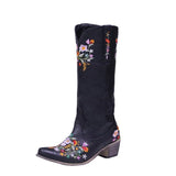 Coachella Cowboy Boots Autumn and Winter Pointed Embroidered Mid Heel Boots