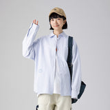 Men Shacket Long Sleeve Autumn Shirt Spring Solid Color Versatile Long Sleeve Shirt Stripes Embroidered Shirt