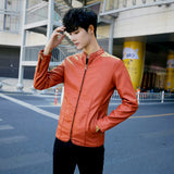 80's Leather Jacket Men's Jacket Autumn and Winter Thin Coat Fleece-Lined Thickened Motorcycle Clothing Men's PU Leather Coat Men