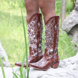 Coachella Festival Boots Chunky Heel Middle Heel Rhinestone Decorative High Leg Boot