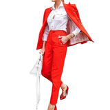 Women Pants Suit Uniform Designs Formal Style Office Lady Bussiness Attire Autumn Solid Color Long Sleeve Casual Suit Jacket Two-Piece Set Female