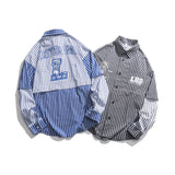 Men Shacket Long Sleeve Autumn Shirt Autumn Leisure Contrast Color Stripe Stitching Loose Shirt