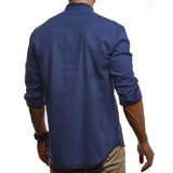 Men's Solid Color Stand Collar Linen Long-Sleeved Youth Fashion Casual Men Shirt