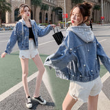 Pearl Jean Jacket Spring and Autumn Loose Short Denim Jacket Women's Jacket