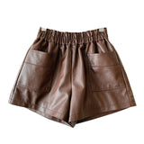 Leather Shorts Casual Pants Women's High Waist Wide Leg Handsome Pocket Pu Shorts