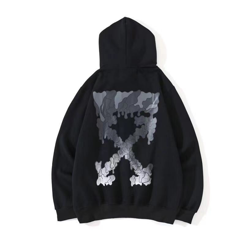 Autumn And Winter Gray Gradient Melting Arrow Pattern Velvet Padded Hooded Sweatshirt