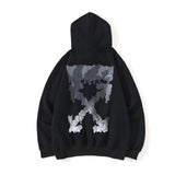 Autumn And Winter Gray Gradient Melting Arrow Pattern Velvet Padded Hooded Sweatshirt