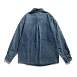 Men Shacket Long Sleeve Autumn Shirt Fall Lapels Washed Denim Shirt Cartoon Coat Loose Top