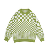 Men Fall Outfits Winter Vintage Diamond Plaid Loose Round Neck Sweater Knitwear