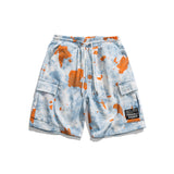 Men Cargo Shorts Summer Retro Trendy Tie-Dyed Large Workwear with Pocket Shorts Loose Cropped Pants Breathable Beach Pants Men