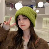 Toque Hat Big Head Circumference Japanese Woolen Cap Women's Autumn and Winter Knitted Cold Cap Warm Earflaps Cap
