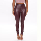 Faux Leather Pants Spring/Summer High Waist Sheath Tight Bottoming Pencil Pants Trousers for Women