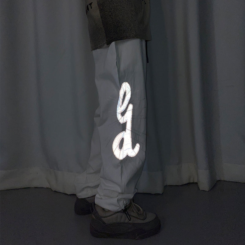 Men Pants Summer Trousers Letter Reflective Embroidered Slacks Men's Drawstring Jogger Pants Trendy Elastic Waist Pants