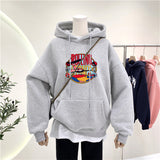 Vintage Graphic Hoodies Plus Velvet Thickening