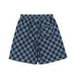 Men Jean Shorts Plaid Denim Shorts Men's Idle Style Trendy Baggy Straight Trousers Summer Casual Shorts