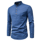 Men's Spring Shirts Casual Collar Tops Shirt Spring and Autumn Cotton Linen Long Sleeve Blouse Men's Solid Color Stand Collar Shirt Fashion