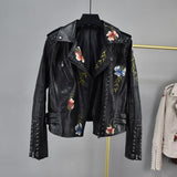 Hand Painted Leather Jackets PU Leather Women's Short Spring Coat Motorcycle Jacket Small Coat