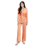 Women Pants Suit Uniform Designs Formal Style Office Lady Bussiness Attire Autumn Waist Slimming and Fashionable Long Sleeve Tied High Waist Wide Leg Pants Two-Piece Set Women