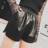 Leather Shorts Fall and Winter Outer Wear High Waist A- line Slimming Loose Wide-Leg plus Size PU Leather Pants