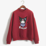 Kuromi Sweatshirt Autumn Winter Kawaii Print Middle-Collar Long Sleeve Pullover Loose Student Sweater