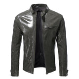 Urban Leather Jacket Men's Stand Collar Jacket Slim-Fit Zipper Short Coat Pocket Leather Jacket Men