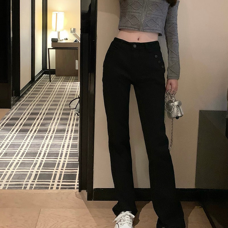 Low Rise Jeans Low Waist Slimming Denim Trousers Women's Fall/Winter Slim Washed Straight-Leg Pants