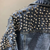 Studded Denim Jacket Spring Short Washed Denim Jacket Women's Jacket