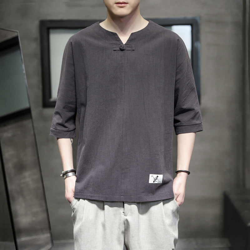 Men's T-shirt Casual plus Size Top Summer Men's Short-Sleeved Cotton and Linen T-shirt Large Size Casual Short-Sleeved