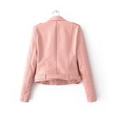 Hot Pink Motorcycle Jacket Motorcycle Leather Women's Irregular Zipper Slim Fit Belt Loop PU Leather Jacket