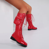 Coachella Festival Boots Round Toe Lace-up Side Zip Low Heel Bag Fashion Boots Plus Size Leather Boots