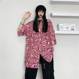 Harajuku Clothing Men's Casual Shirts Printed Loose Short Sleeve Shirt Men's and Women's Shirt