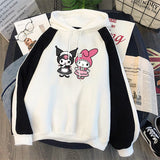 Kuromi Hoodie Cute Clow Beige Color Blocking Sweater Women Contrast Color Hoodie Jacket