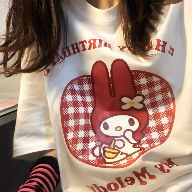 My Melody Hoodie Love Melody Cute Flower T-shirt Female Summer Student Loose Short Sleeve