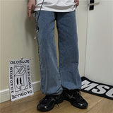 Harajuku Clothing Men Classic Retro Pants Straight Leg Pant Summer Vintage Straight-Leg Pants Jeans Plaid Stitching
