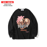 Mens Fall Outfits Long Sleeve Graffiti Cartoon T-shirt Loose Couple Outfit