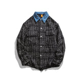 Men Shacket Long Sleeve Autumn Shirt Fall Fashion Color Contrast Stitching Collar Large Pocket Three-Color Shirt