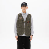 Men's Clothing Spring plus Size Retro Sports Men's Vest Military Badge Labeling Tooling Casual Jacket Men Coat