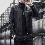 Urban Leather Jacket Men PU Leather Coat Male Teen Stand Collar Punk Male Motorcycle Leather Jacket