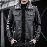 Urban Leather Jacket Men's Fur PU Leather Jacket Motorcycle Lapel Men's Thick Leather Coat