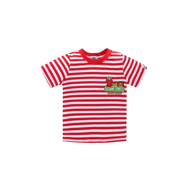 A Ape Print for Kids T Shirt Sesame Street Striped T-shirt Children's Short Sleeve
