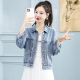 Pearl Jean Jacket Women's Spring and Autumn Loose Nail Pearl Denim