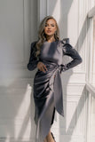 Bohemian Chic Wedding Dress Autumn and Winter Long-Sleeve round-Collar Dress Slim Fit Hip Skirt