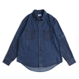 Men Shacket Long Sleeve Autumn Shirt Autumn Vintage Mixed Color Stripe Patch Pocket Denim Shirt