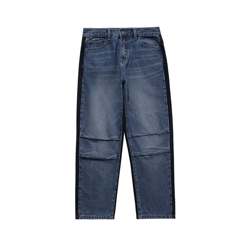 Color Contrast Patchwork Jeans Men's plus Size Retro Sports Trousers Baggy Straight Trousers Street Trendy Trousers Men Jeans