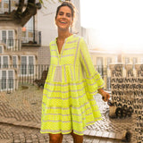 Red Peasant Dress Manga Loose V-neck Printed Dress Travel Vacation Geometric Striped Casual Beach Dress for Women