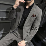 Men Suit Slim-Fit One Button Plaid Two-Piece Set