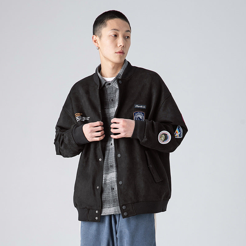 Men's Spring Large Size Sports Retro Stand Collar Labeling Two-Color Baseball Uniform Jacket Men's Youth Retro Jacket Trendy Men Jacket