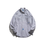 Men Shacket Long Sleeve Autumn Shirt Autumn Striped Long Sleeve Embroidered Lapel Shirt