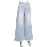 100 Cotton Jeans Women High Waist Loose Wide Legs Women's Frayed Stitching Jeans