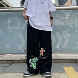 Harajuku Clothing Men Classic Retro Pants Straight Leg Pan Summer Floral Print Casual Jumpsuit Men and Women Loose-Fitting Wide-Leg Trousers
